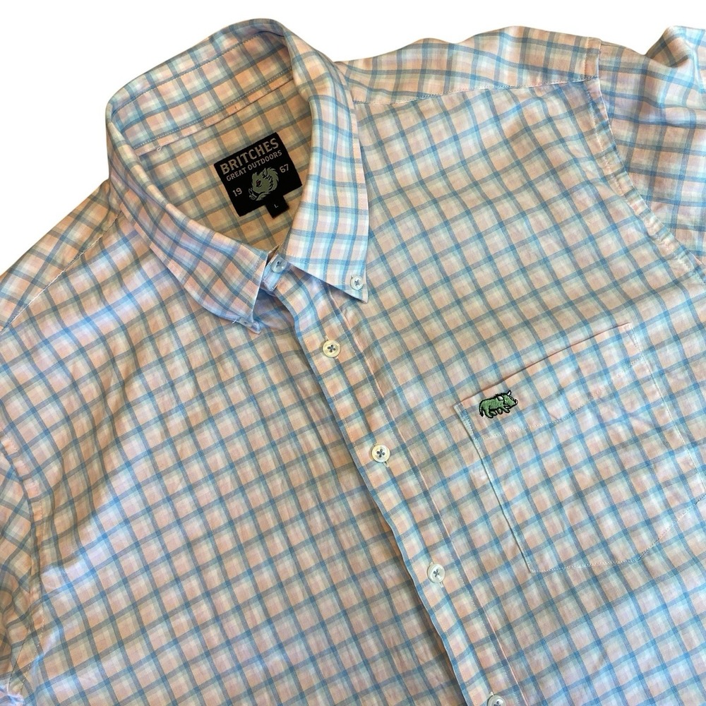 Men's Britches Great Outdoors Hybrid Un/Tucked Long Sleeve Shirt L Pink Checked